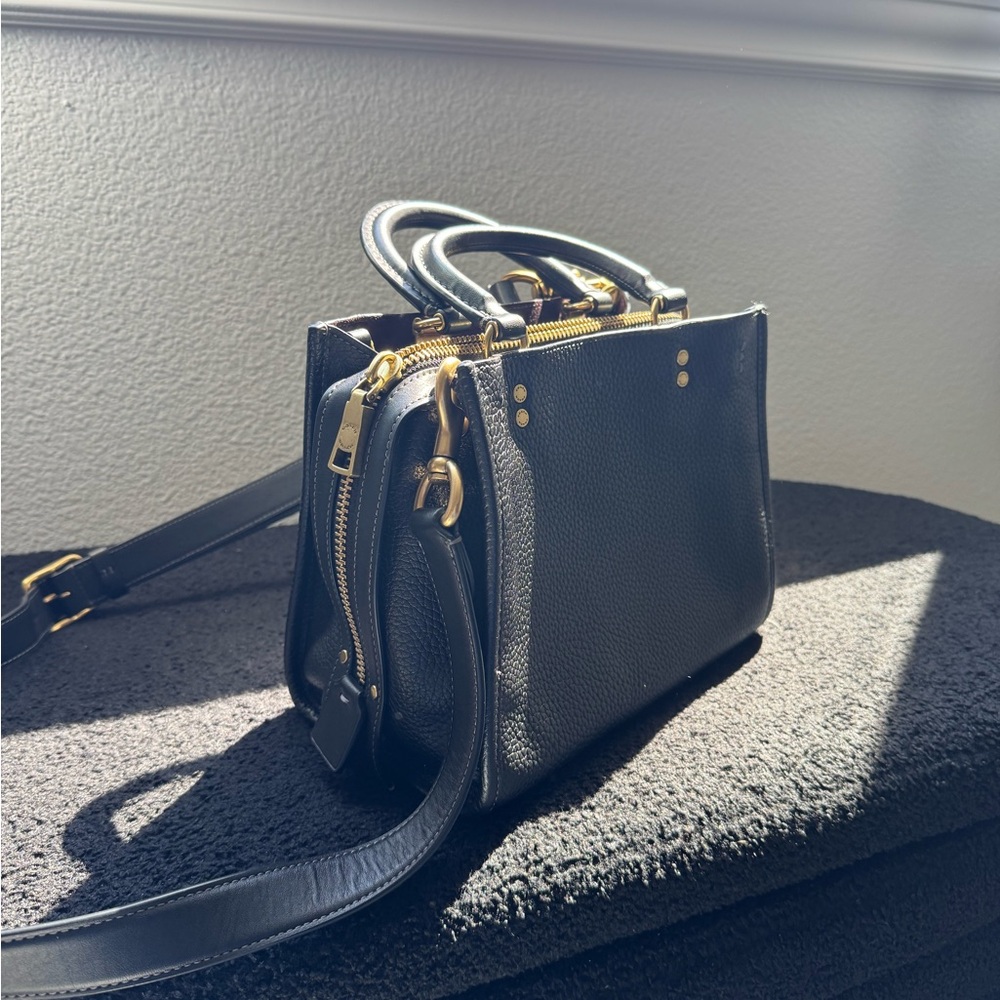 Coach Rogue 25 Black Pebble Leather Crossbody Bag with Burgundy Interior
